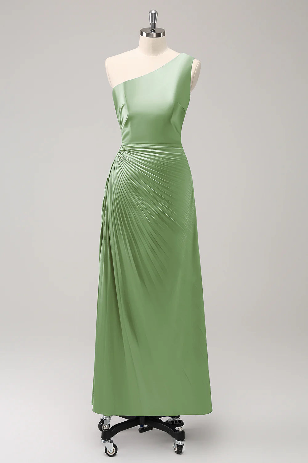 Blue Sheath One Shoulder Satin Keyhole Long Bridesmaid Dress