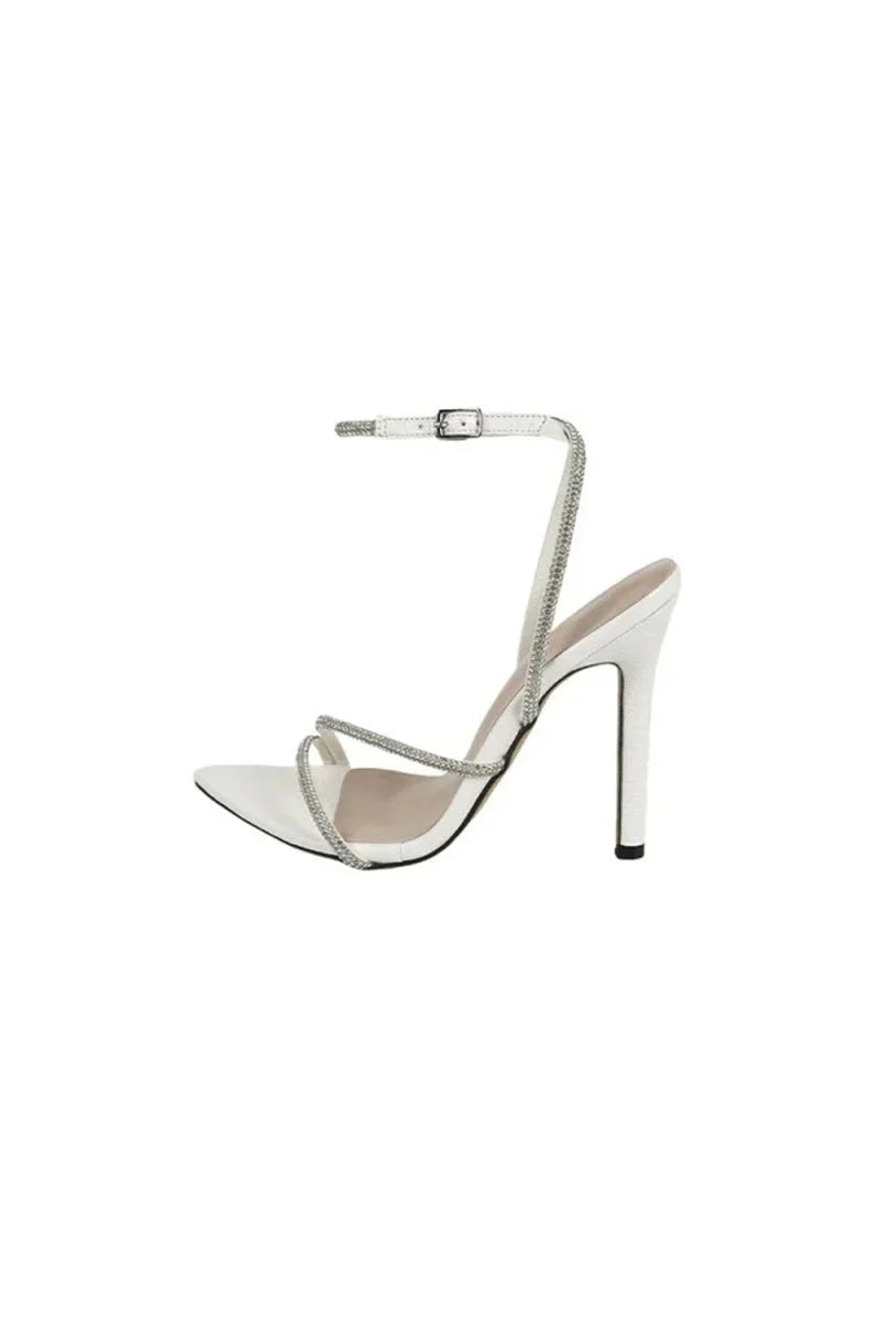 Open Toe Cross Strap Rhinestone Stiletto Sandals
