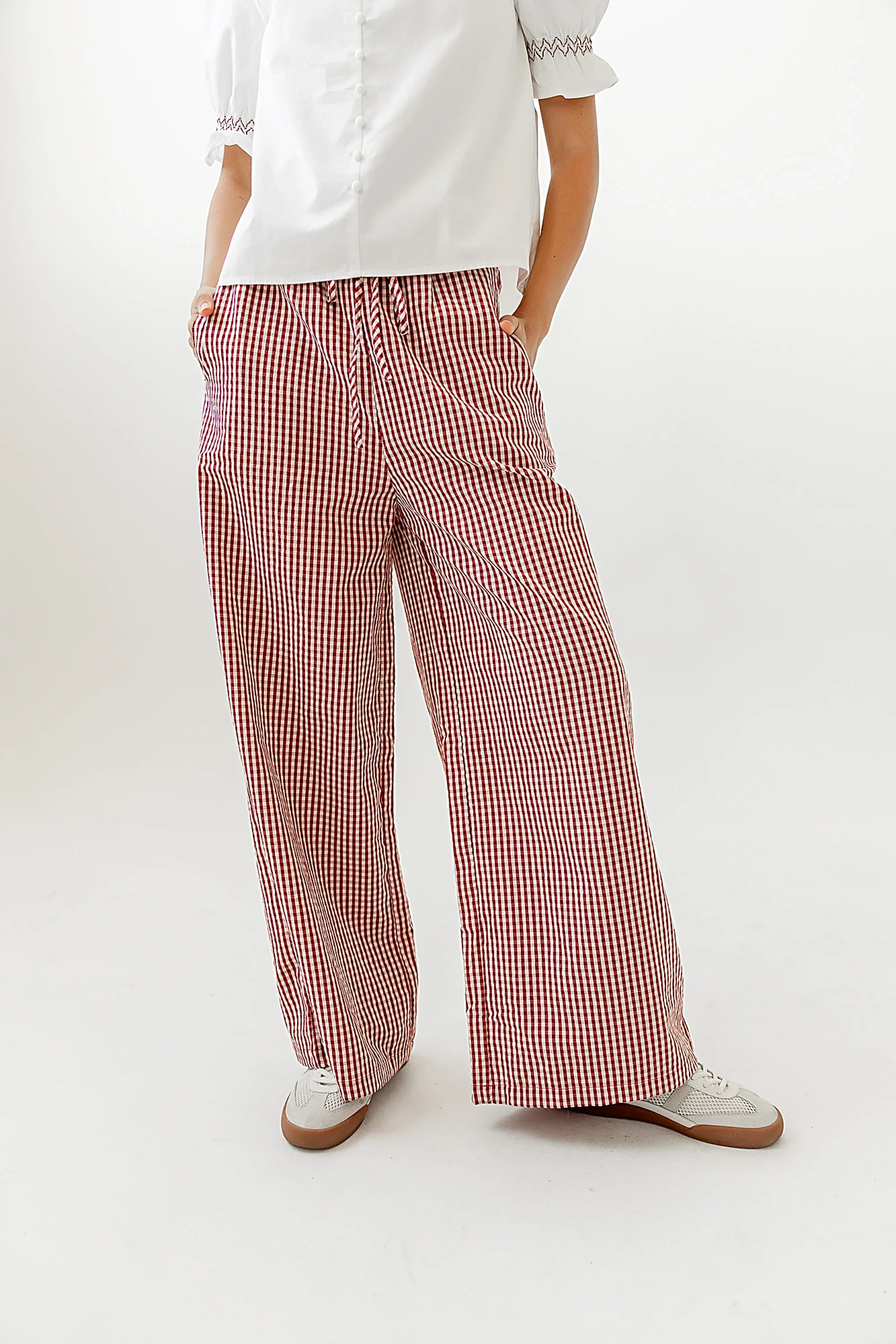 Ada Gingham Wide Leg Pants in Red FINAL SALE