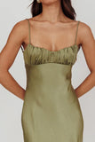 Paula Maxi Dress Olive Green Satin Slip Dress
