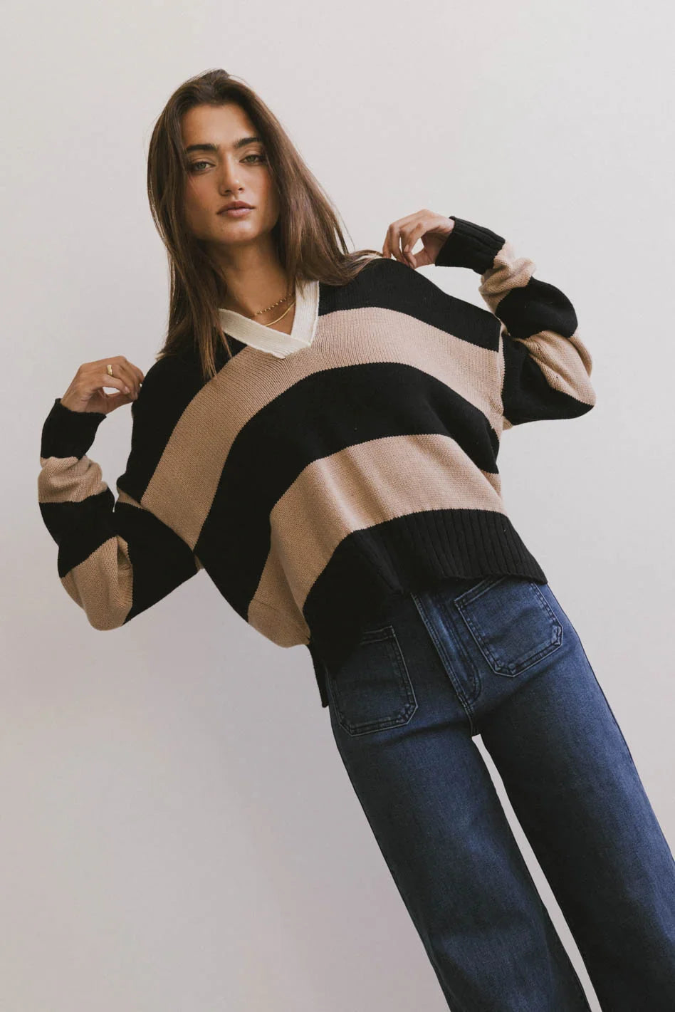 Akari Striped Sweater in Camel FINAL SALE