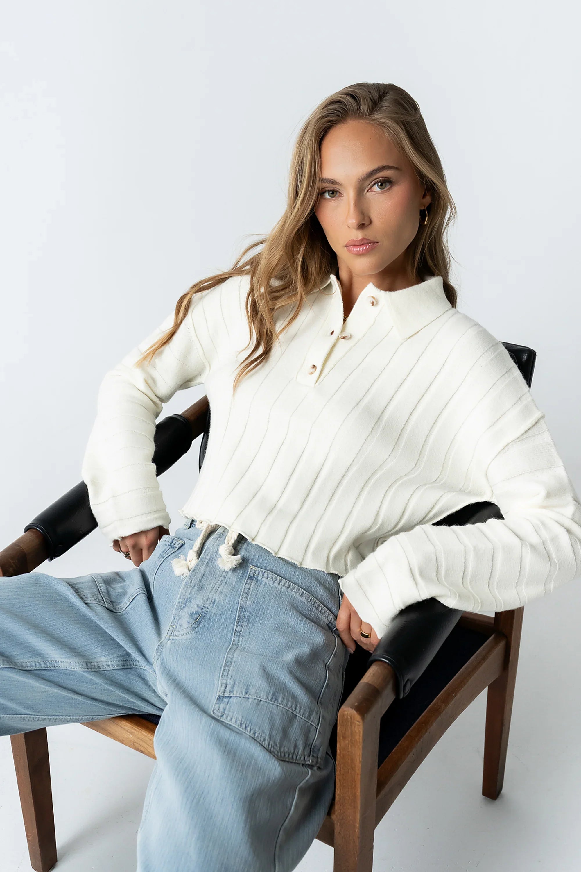 Brandi Collared Sweater in White