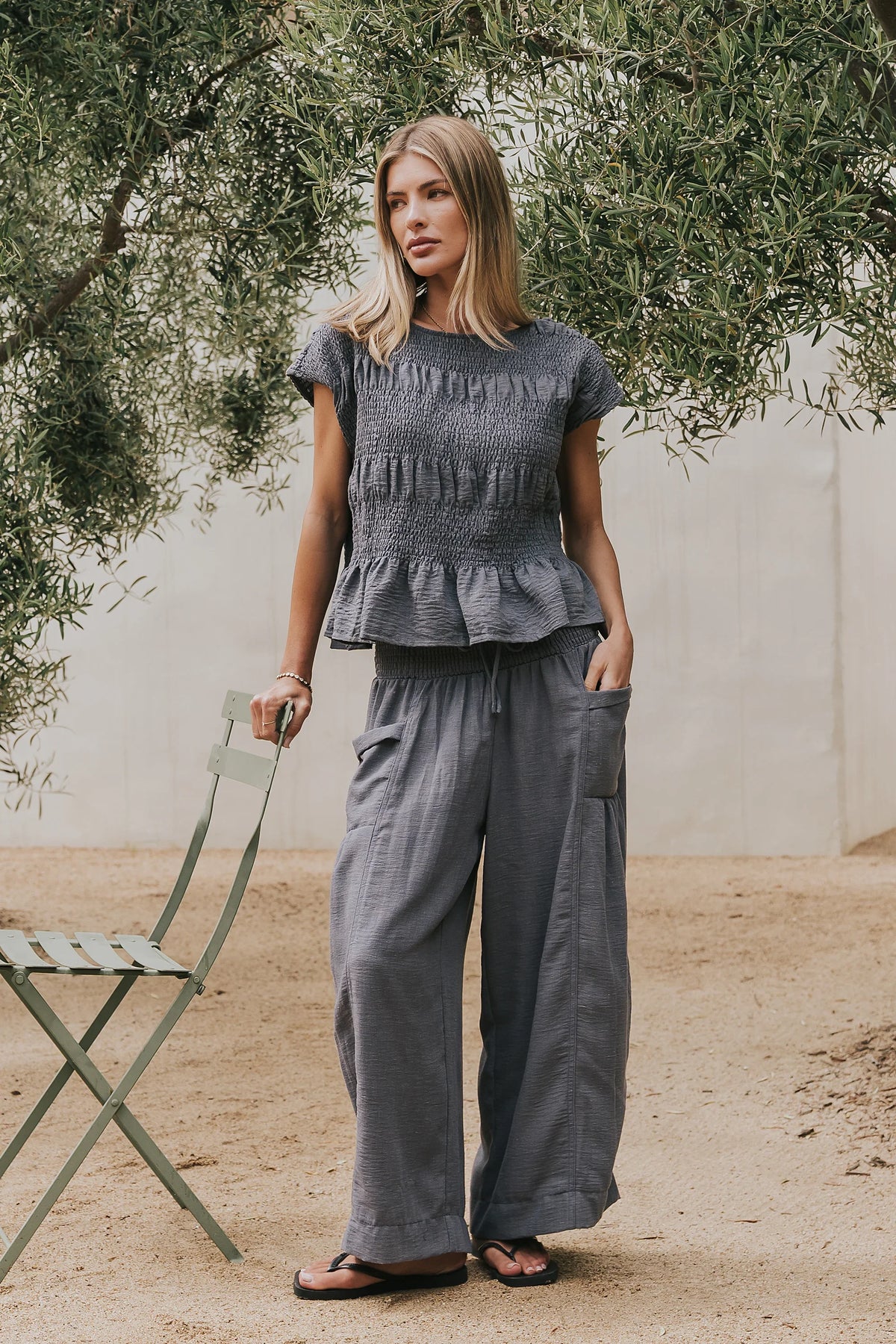 Ashton Smocked Top in Blue