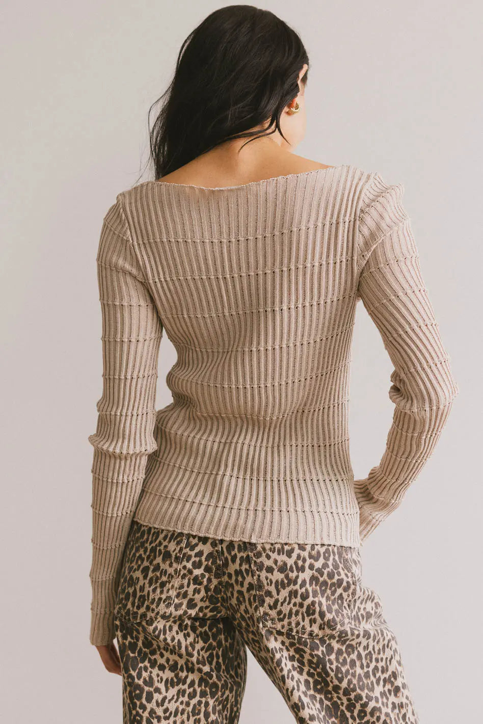 Gemma Sheer Ribbed Top in Tan FINAL SALE