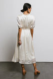 V Neck Satin Midi Dress in Cream