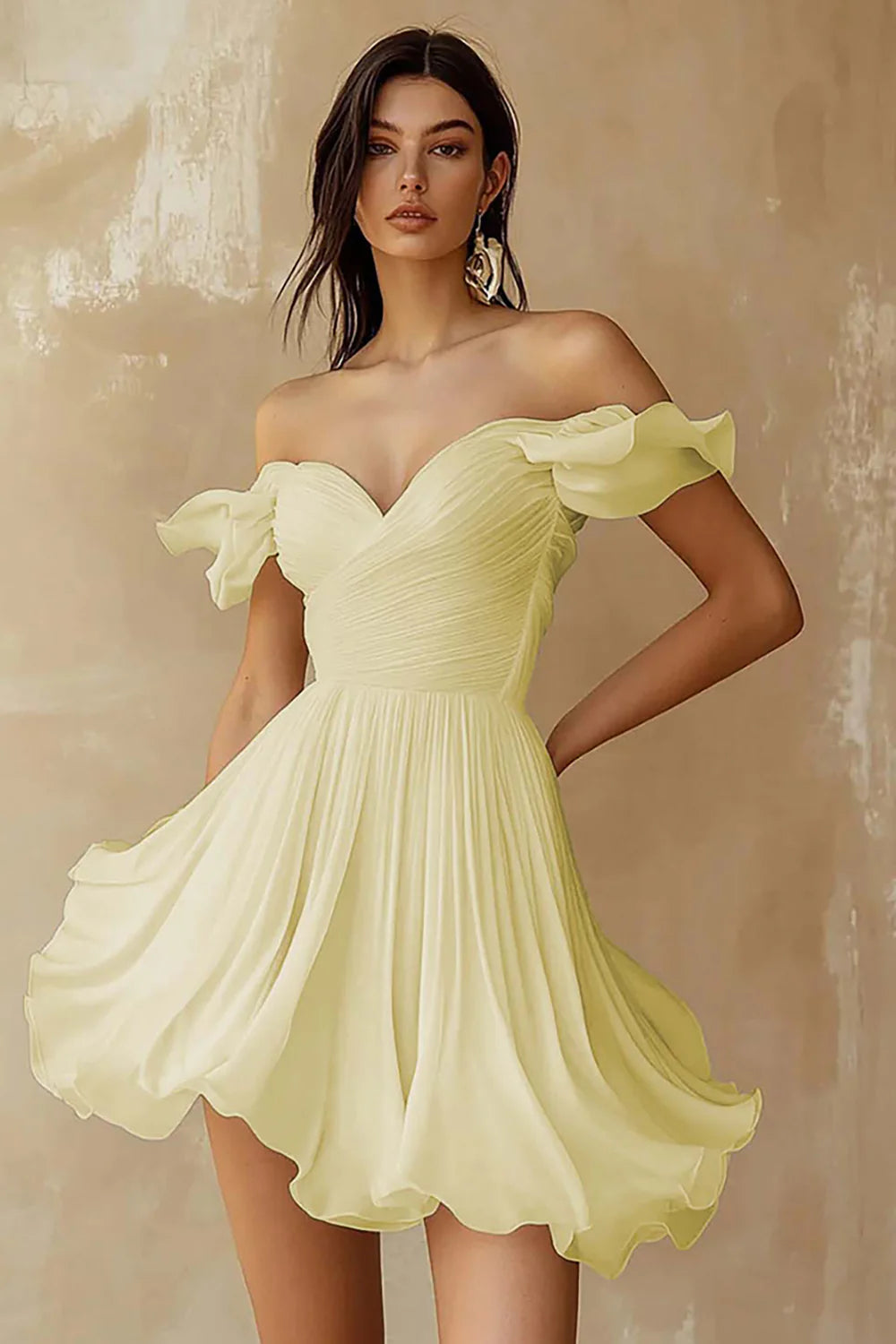 Off the Shoulder Ruffled White A Line Graduation Dress