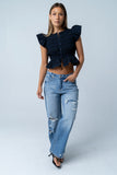 Holly Smocked Blouse in Navy