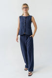 Vivienne Pinstripe Wide Leg Pants in Navy