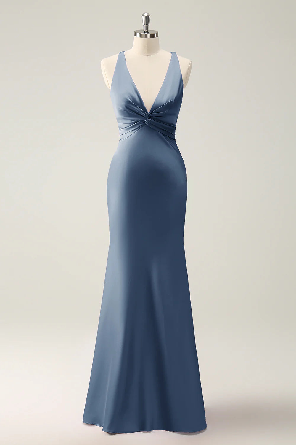 Elegant Pink Mermaid Deep V Neck Long Bridesmaid Dress with Lace Up Back