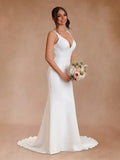Ivory Plunge V Open Back Mermaid Long Wedding Dress