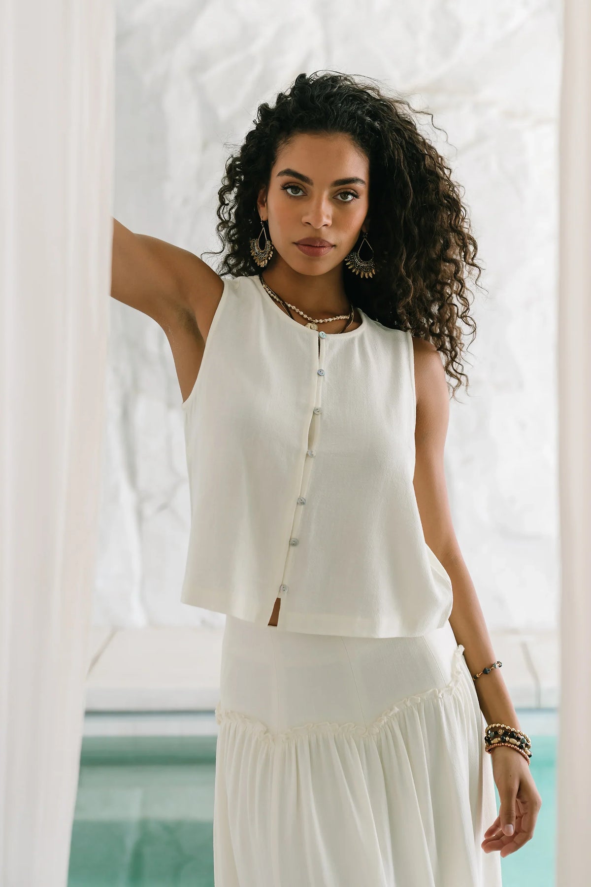 Ray Cropped Button Down Tank