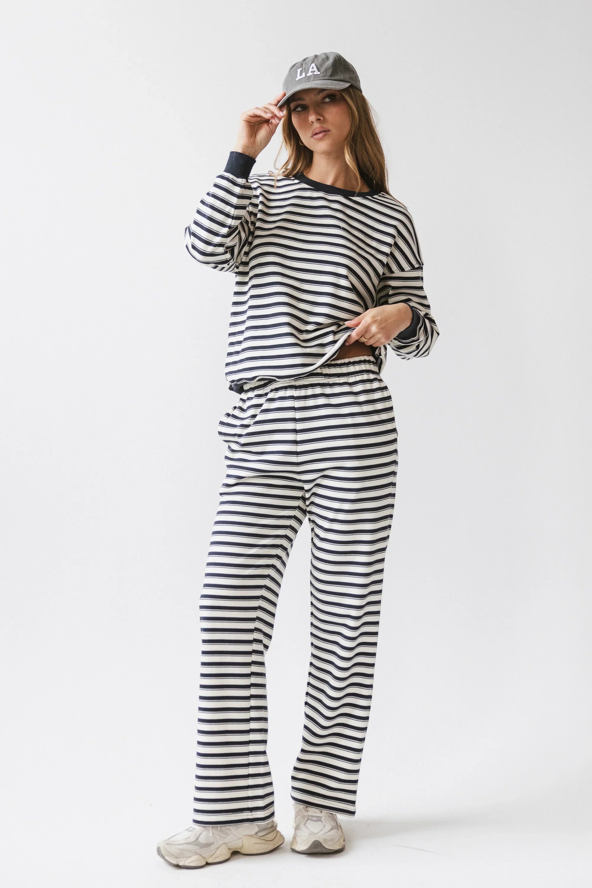 Taya Striped Wide Leg Pants in Navy FINAL SALE