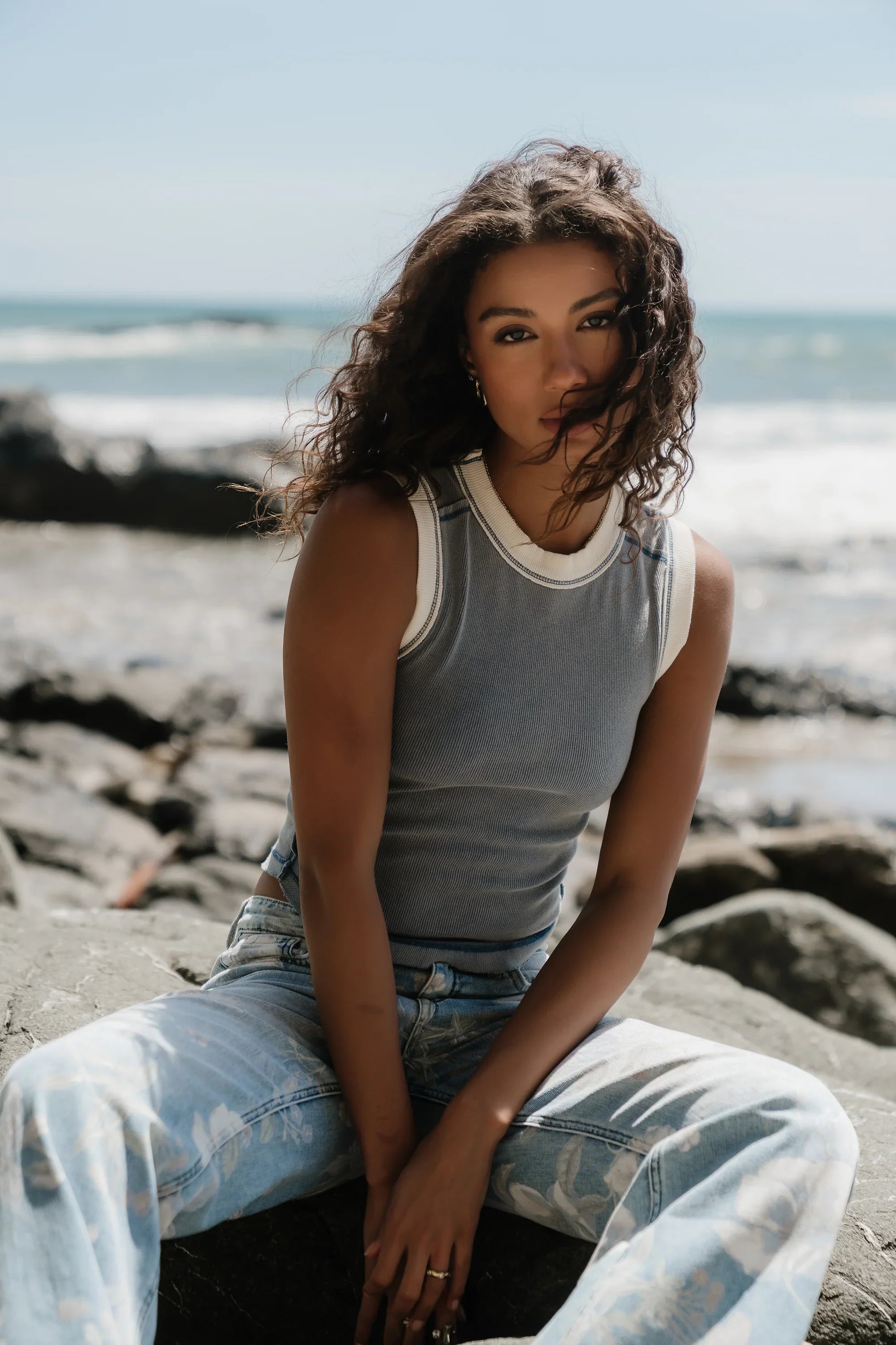 Lilah Reverse Seam Tank in Indigo