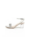 Silver Sequined Ankle Buckle Open Toe Chunky Heels