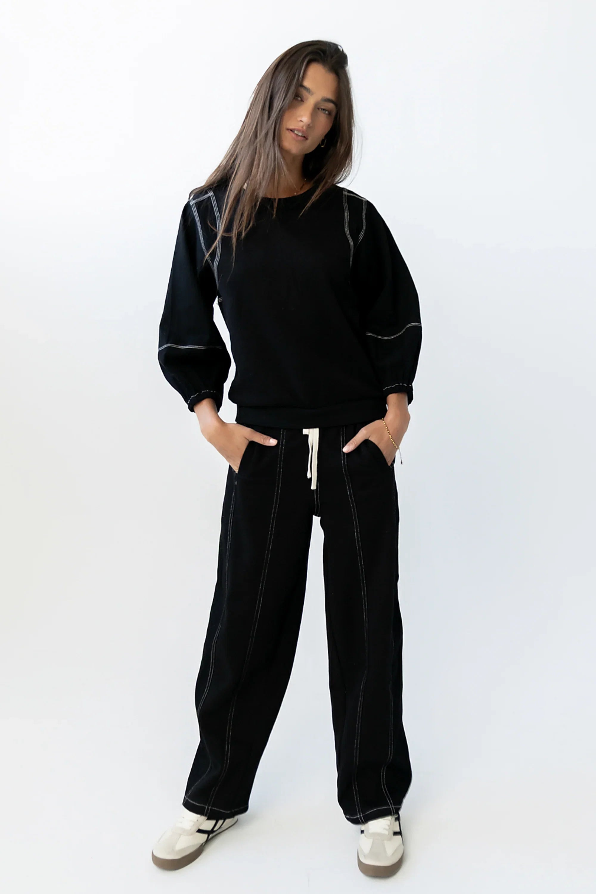 Malinda Mixed Media Top in Black FINAL SALE