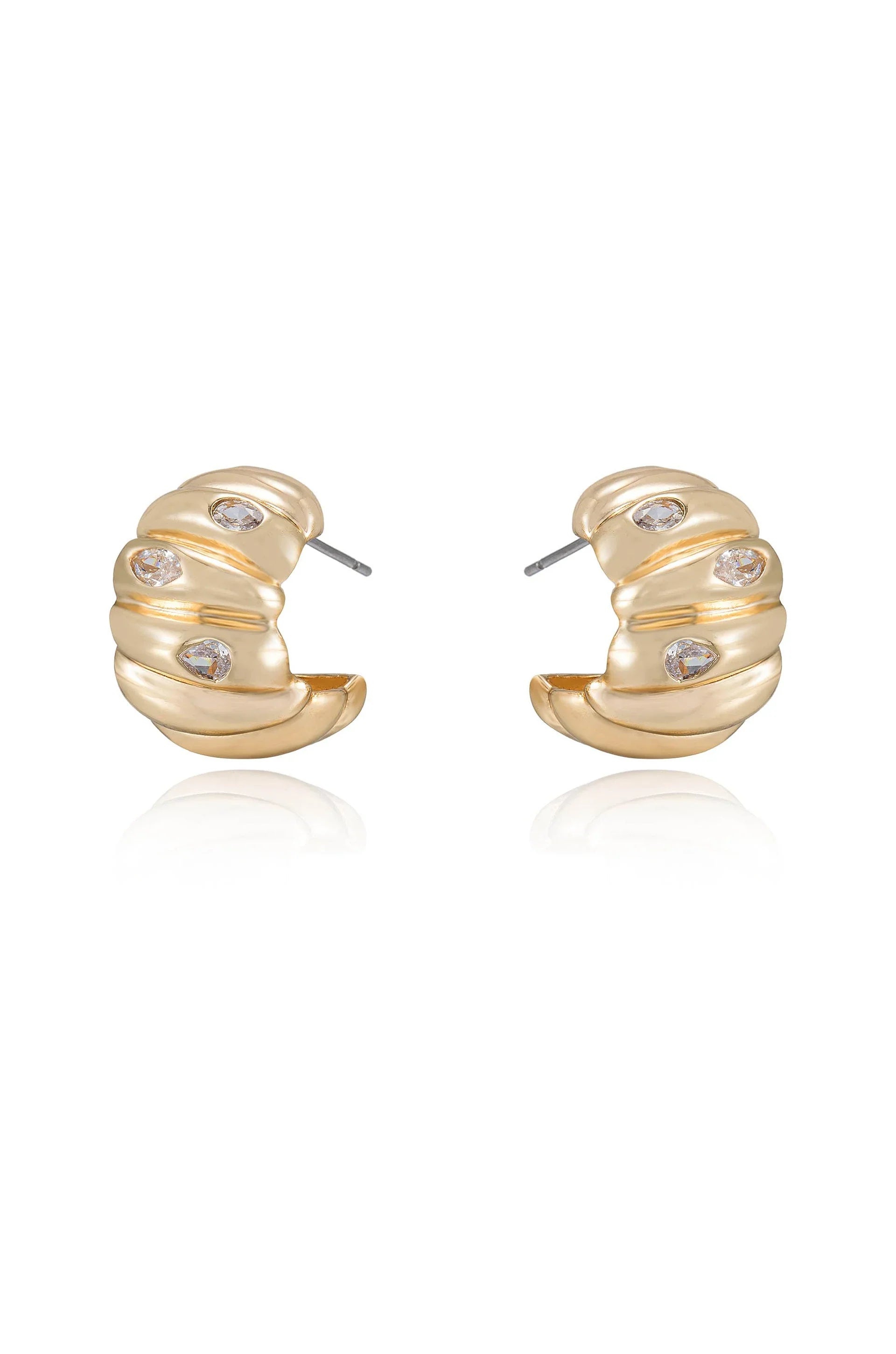 Bezel Crystal Crescent Huggie Hoops