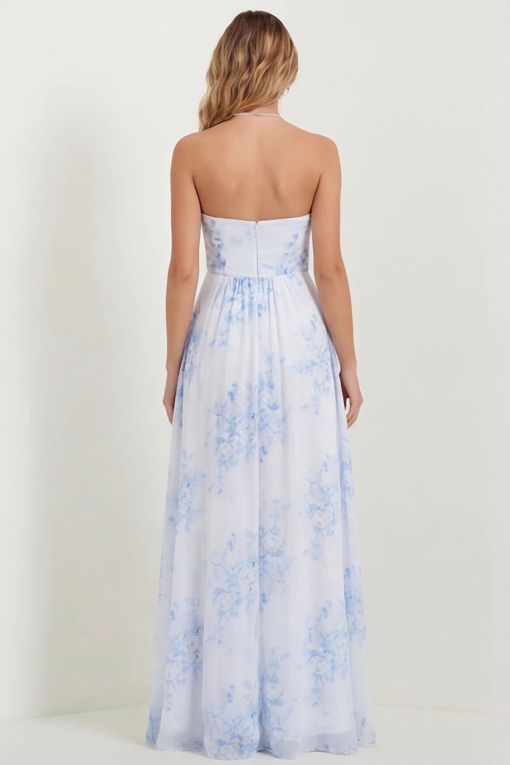 Green Flower A Line Strapless Long Bridesmaid Dress