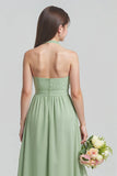 Sage Green Halter A Line Chiffon Long Junior Bridesmaid Dress with Ruffles