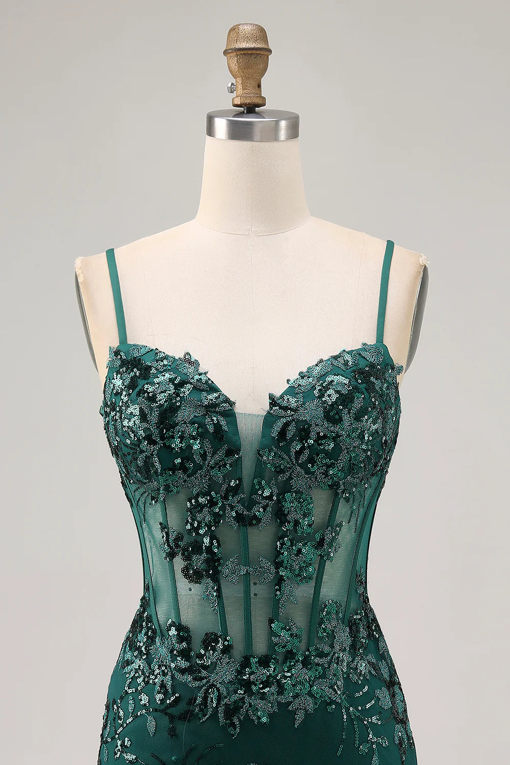 Dark Green Sequins Sheer Corset Tight Short Homecoming Dress
