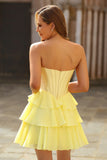 Yellow A Line Corset Tiered Sweetheart Short Homecoming Dress