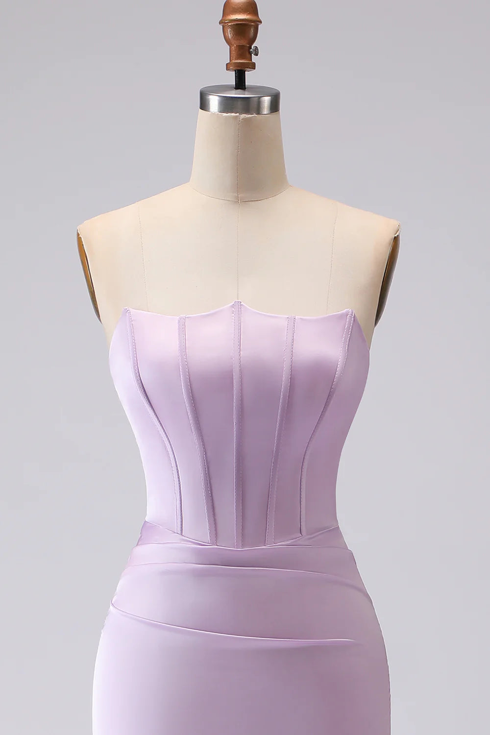 Lilac Strapless Mermaid Corset Satin Long Bridesmaid Dress