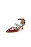 Ankle Strap Pointed Toe Wedding Shoes with Rhinestone