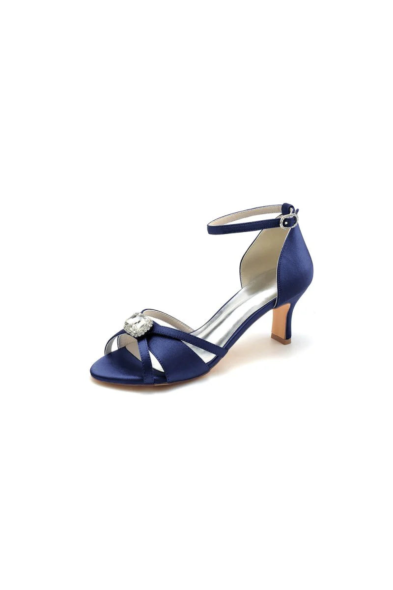 Satin Pointed Toe Hollow Out Stiletto Heels With Rhinestone