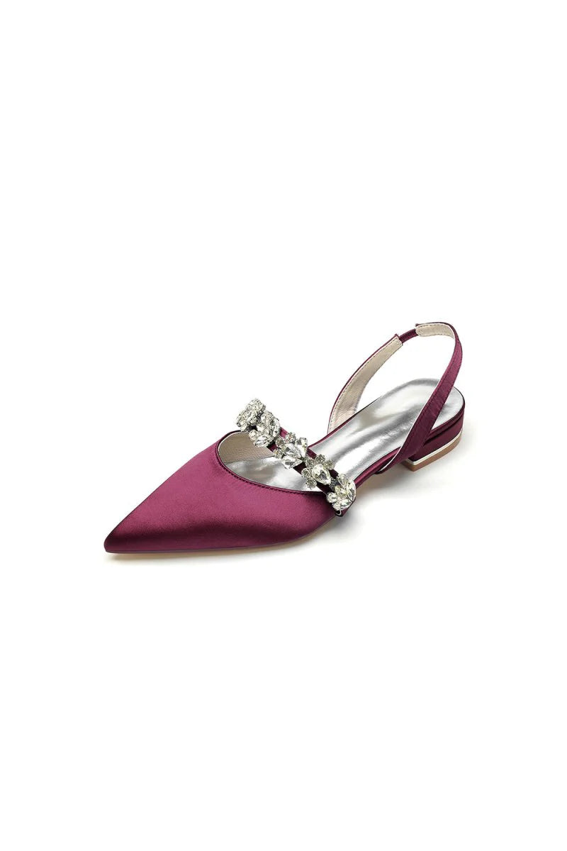 Pointed Toe Rhinestone Wedding Flats Low Heel Bridal Shoes