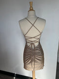 NOVALEE MINI CHAMPAGNE HOT STONE LACE UP DRESS