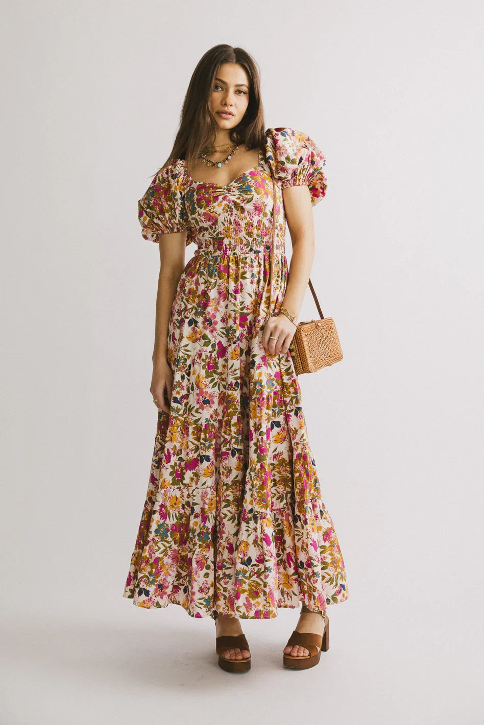 Robbie Floral Midi Dress in Pink FINAL SALE