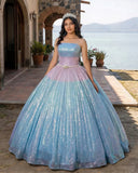 Simple Sequined Shimmer Party Dress with Train