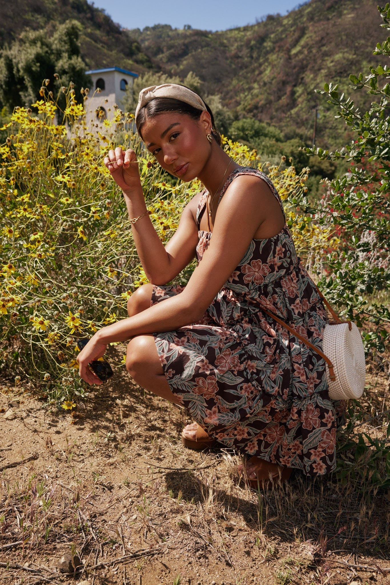 Shawn Floral Mini Dress in Brown FINAL SALE