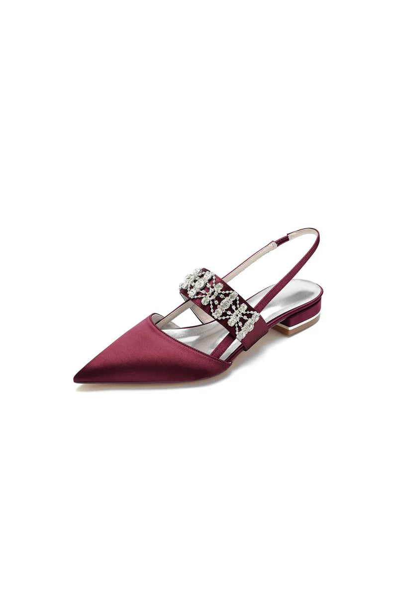 Pointed Toe Rhinestone Beaded Kitten Heels