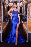 Fierra Gown Fitted Satin Dress with Beaded Bodice