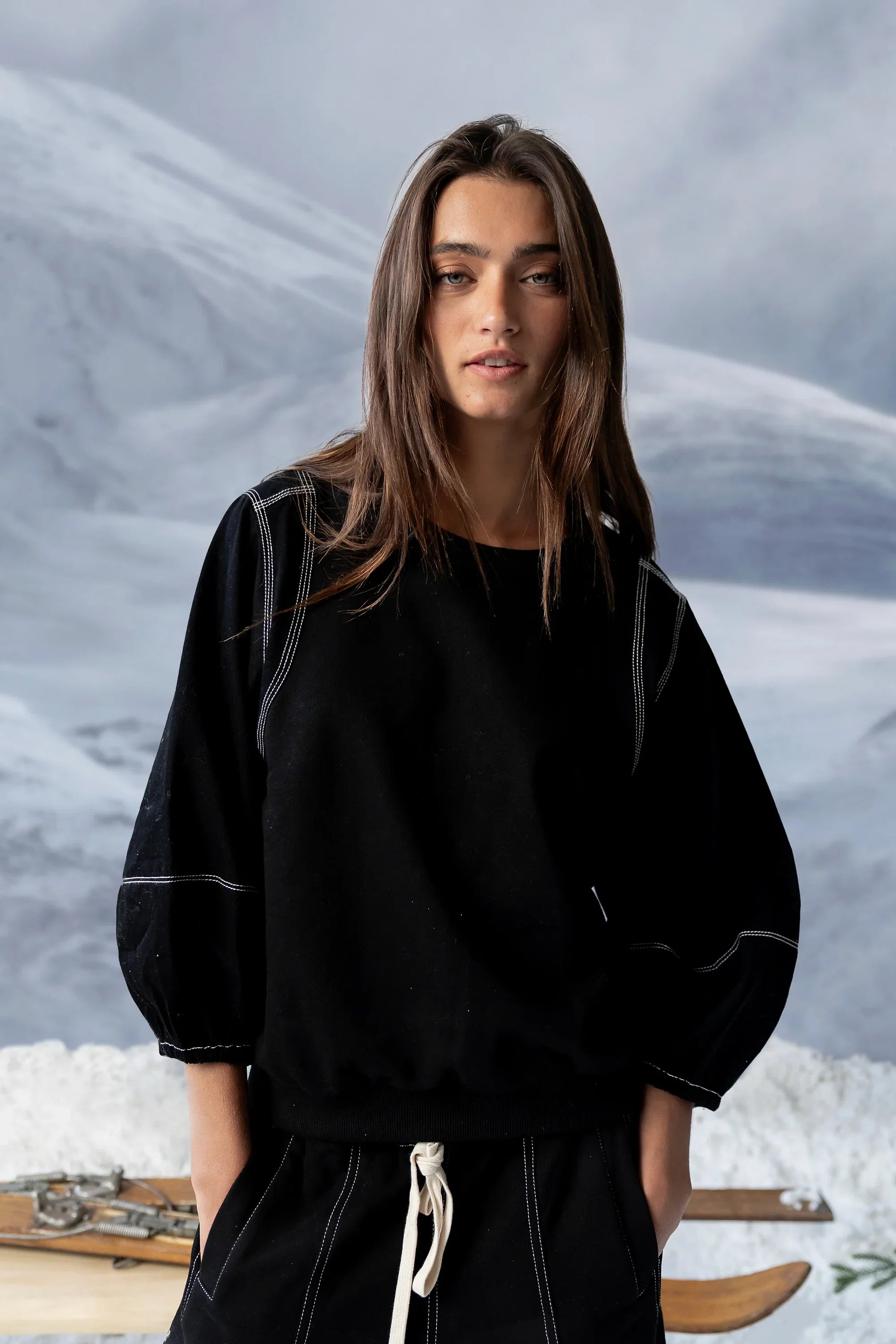 Malinda Mixed Media Top in Black FINAL SALE