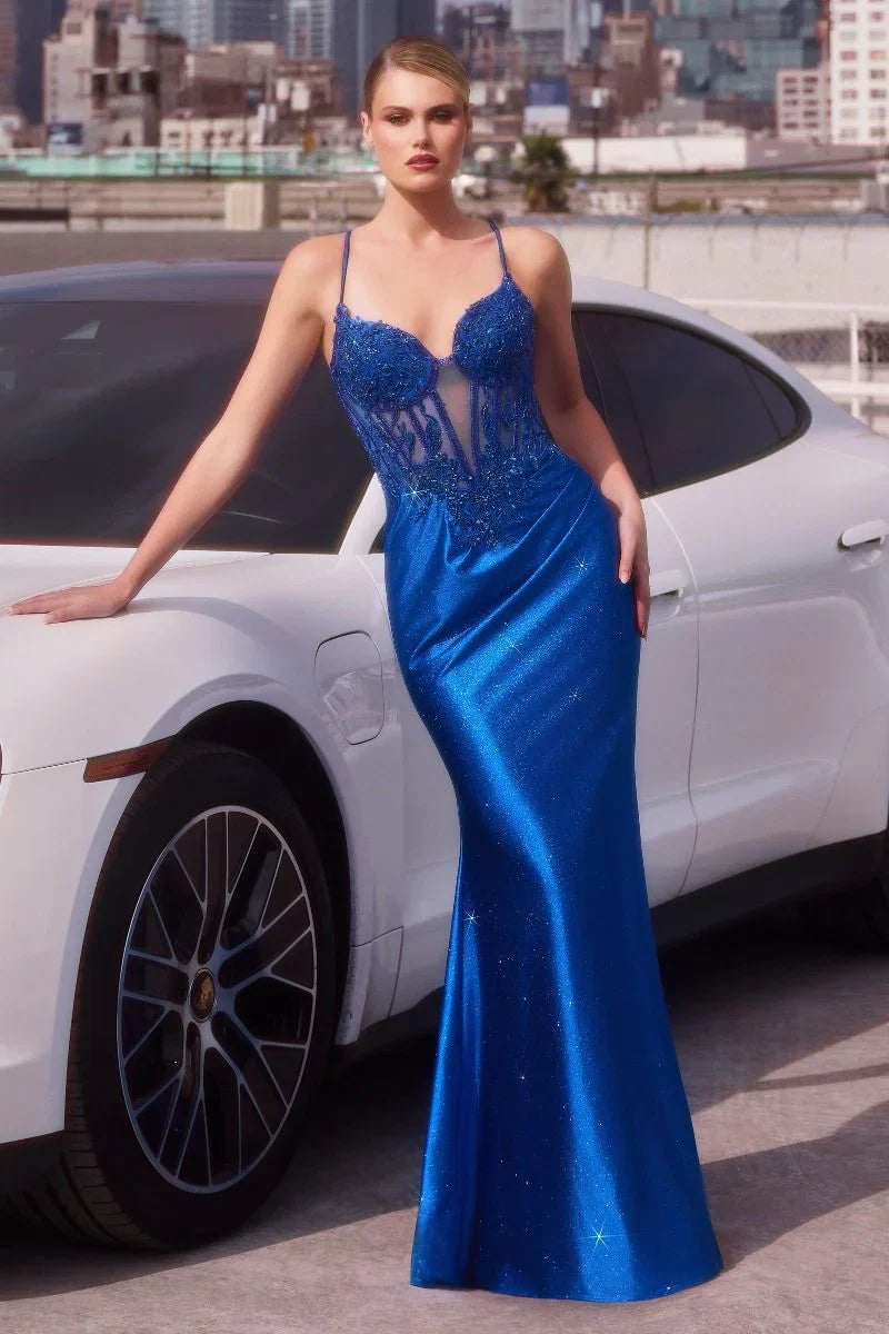 CLAIRE GOWN EMBELLISHED LACE SATIN FITTED GOWN