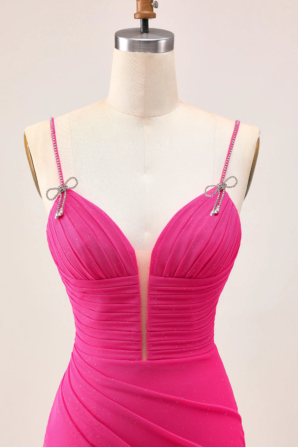 Fuchsia Bodycon Spaghetti Straps Ruched Homecoming Dress with Slit
