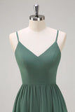 Eucalyptus A Line Spaghetti Straps Tiered Floor Length Bridesmaid Dress