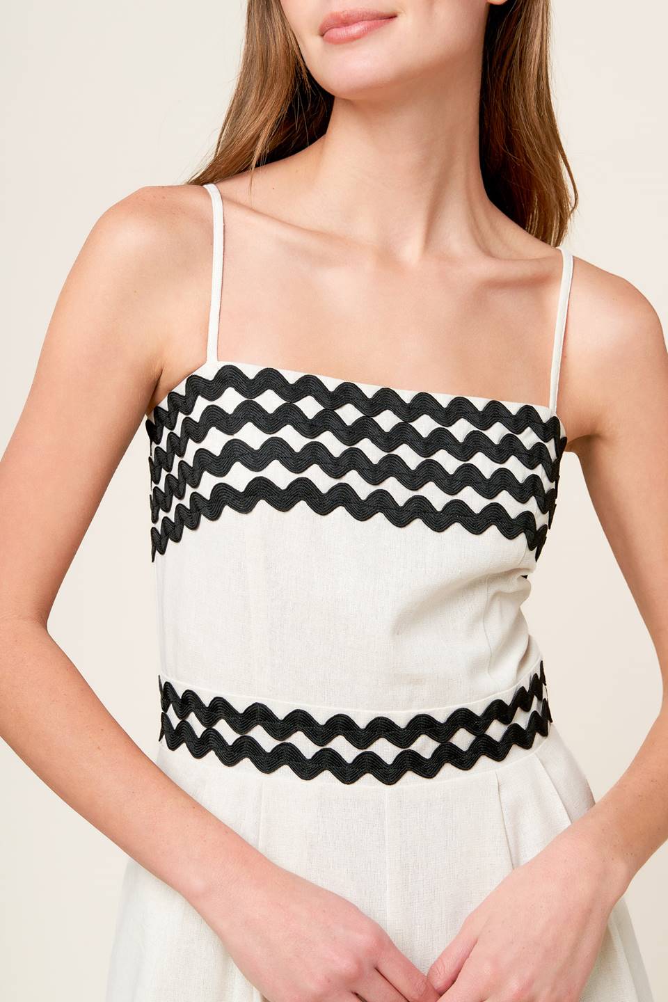 MEET AT THE PIER CREAM RIC RAC TRIM WIDE LEG JUMPSUIT