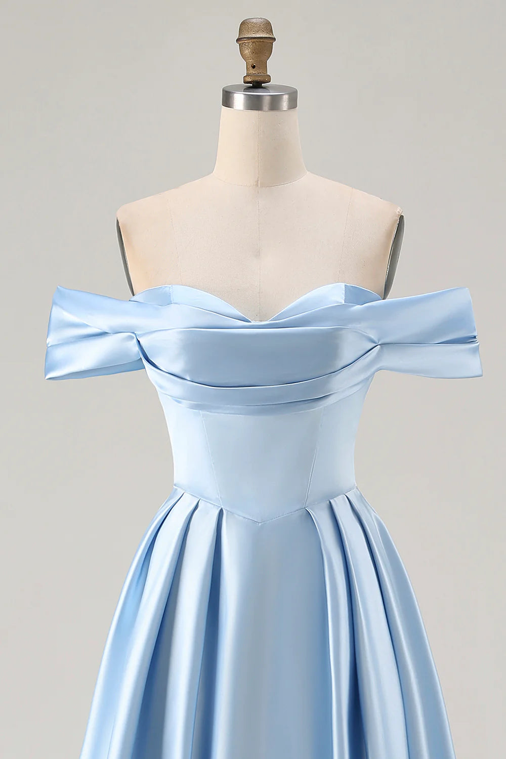 Off the Shoulder A Line Blue Satin Long Bridesmaid Dress with Slit
