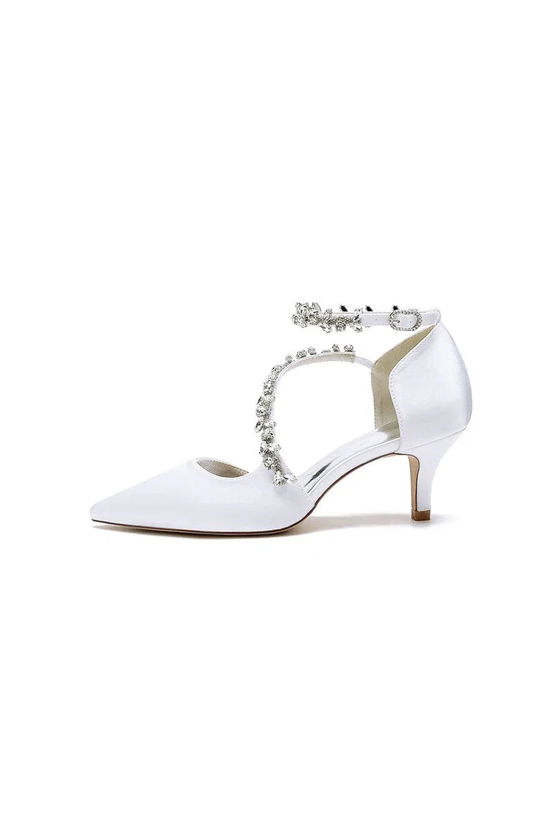Pointed Toe Beading Ankle Strap High Heels