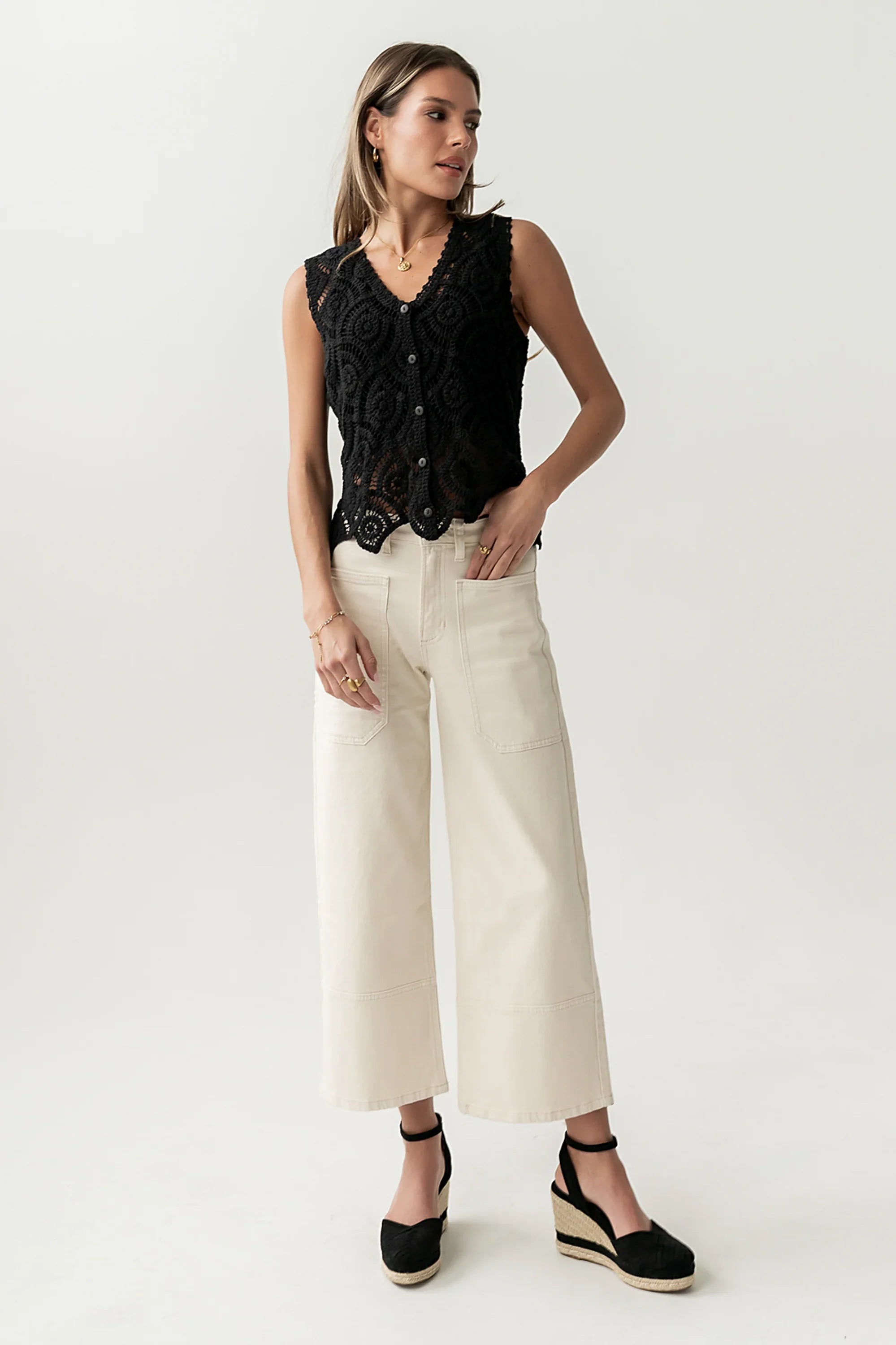Vicky Crochet Vest in Black