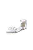 Ankle Strap Pointed Toe Low Heels with Rhinestone Flower