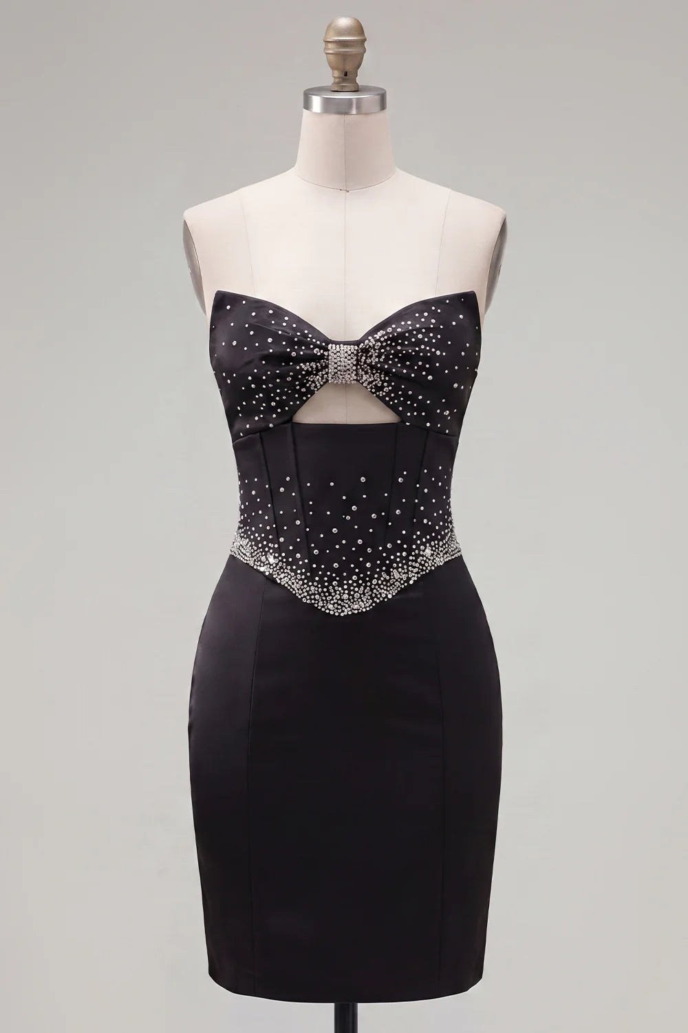 Black Strapless Beaded Cut Out Bodycon Short Homecoming Dress