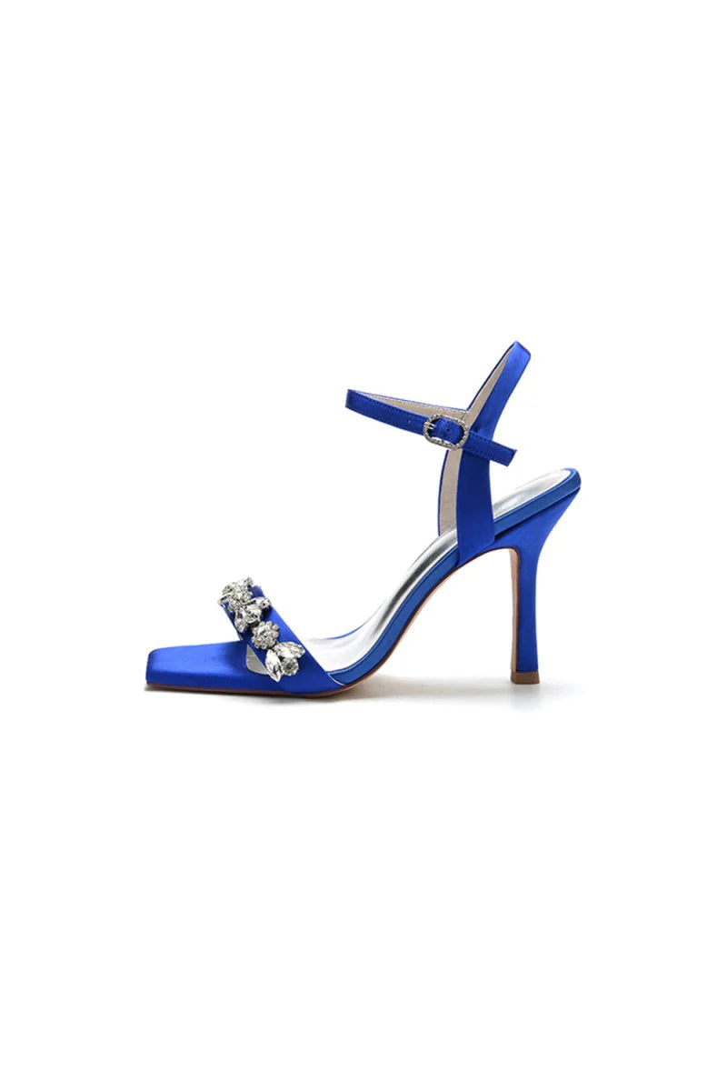 Simple Single Strap Beaded Satin Stiletto Sandals