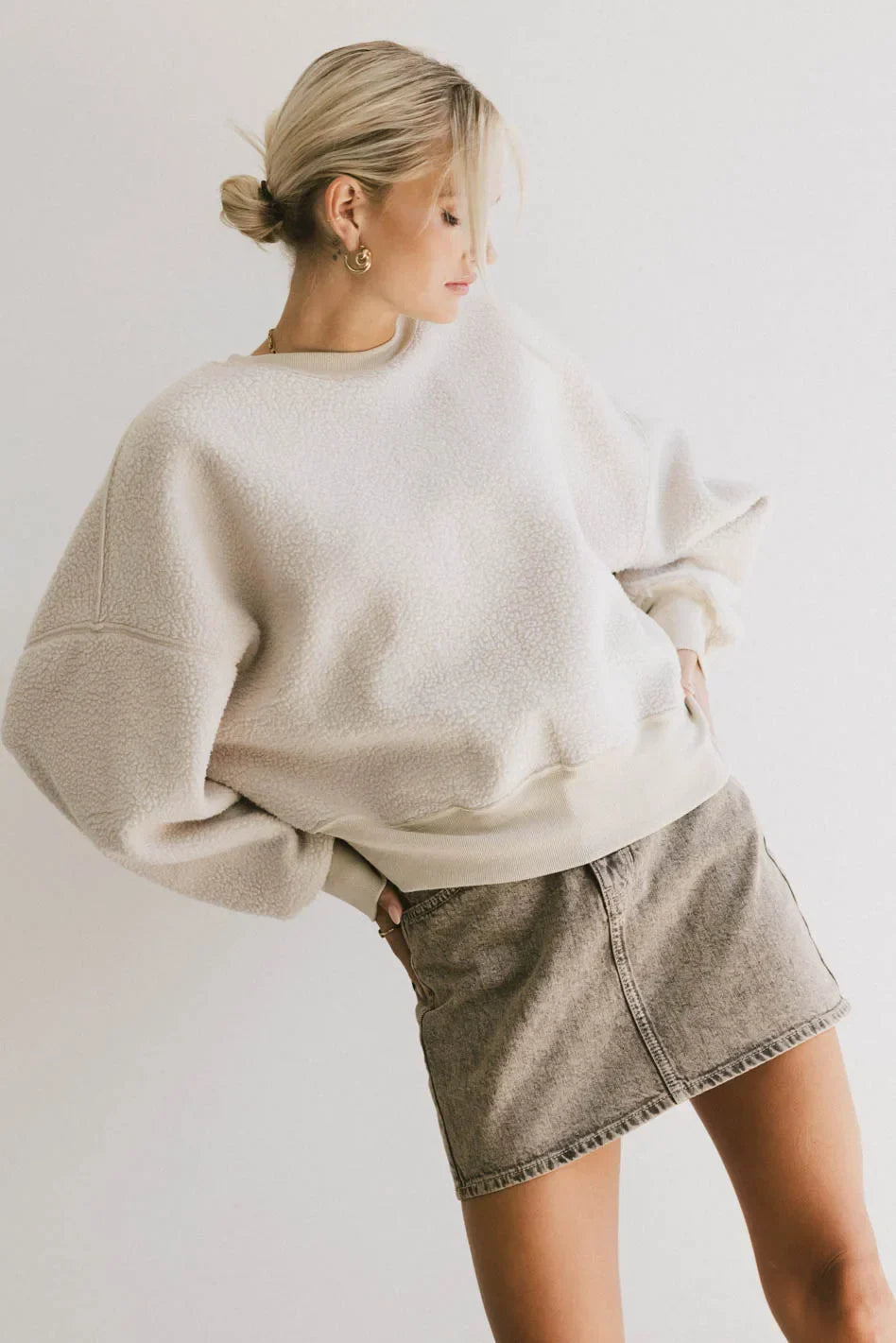 Reversible Sherpa Sweatshirt in Cream FINAL SALE