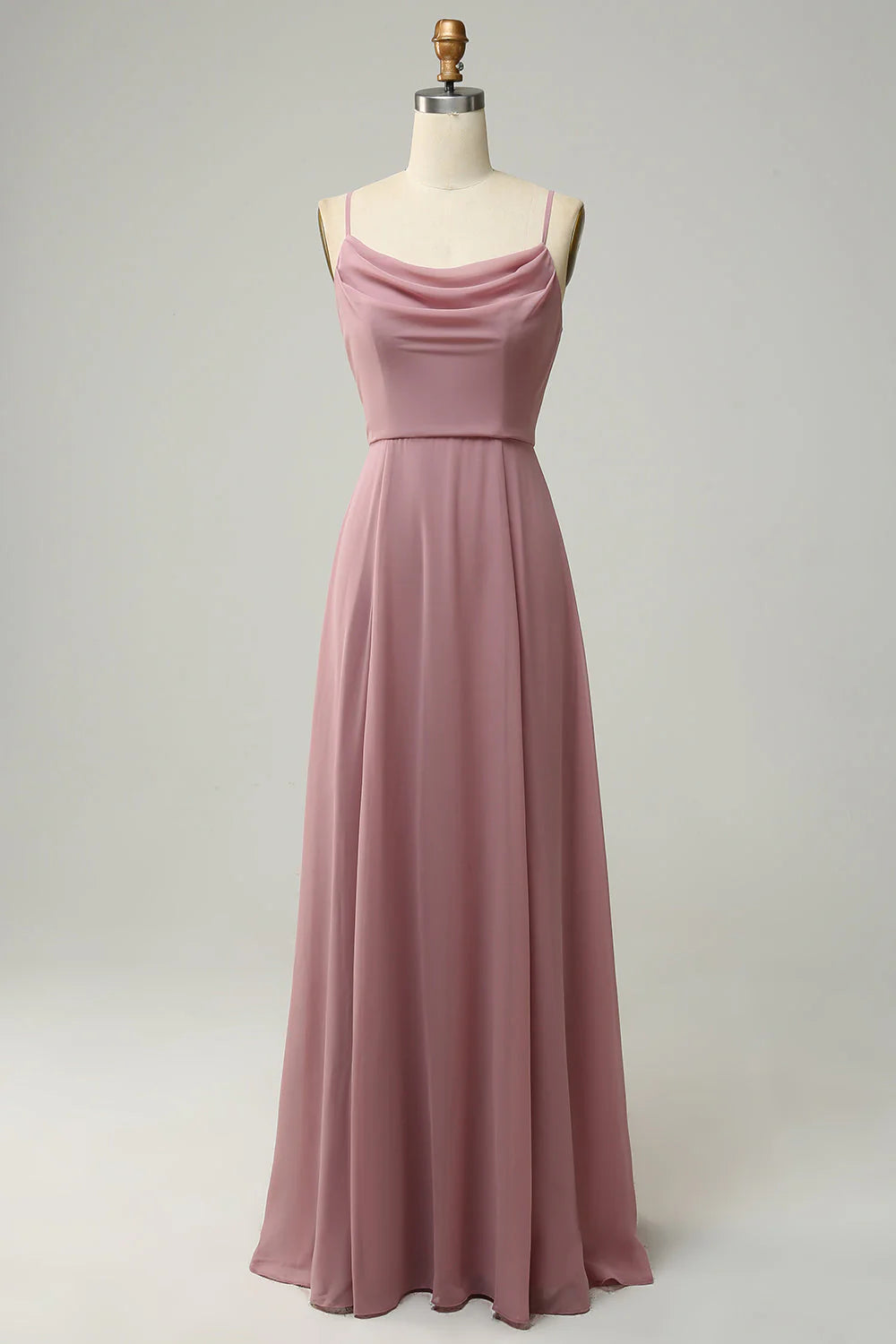 Dusty Rose A Line Spaghetti Straps Sleeveless Chiffon Bridesmaid Dress