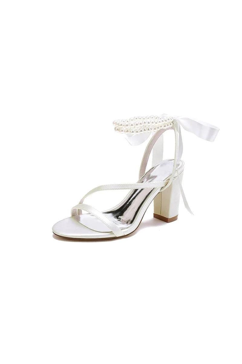 Pearl Open Toe Ankle Strap High Heels