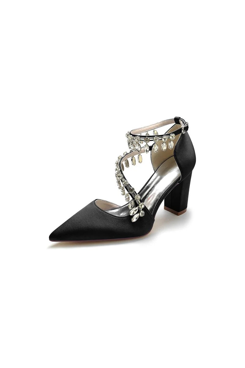 White High Heels with Chain and Crystal Accent