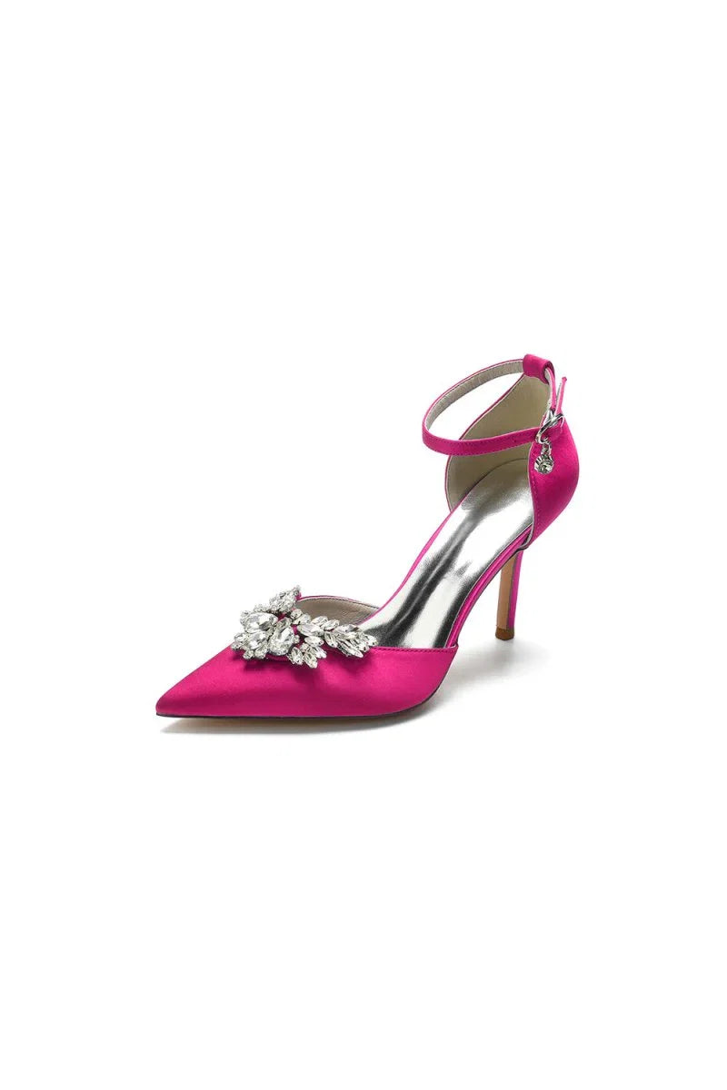 Pointed Toe Crystal Party Ankle Strap Heels Shoes